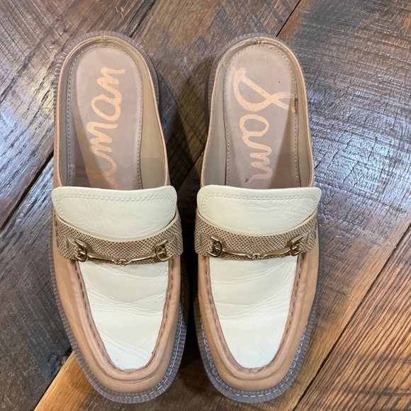 Sam Edelman Lennon Tan Two-Tone Horsebit Loafer Mules Women’s 8 | Chunky Slip-On - Picture 2 of 10